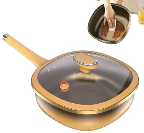 Padella antiaderente in lega, utensile per friggere con base resistente, manico a prova di calore, per cuocere, friggere, grigliare, griglia, uova, carne, verdura, olio e