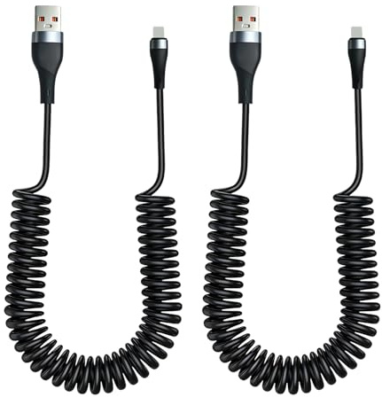 Lunpoem 2PCS Coiled Cable for Car, Charger Cable Short Fast Charging Cord, Charging Cable Retractable USB A Cable For Fast Charging And Data Transfer Stretch to 1M