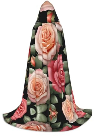 DUWAA Wunderschöner Rosen-Geschenkdruck, mittelalterlicher Umhang, Zauberer-Umhang mit Kapuze, Renaissance-Umhang, Halloween-Kostüm, Cosplay-Requisite