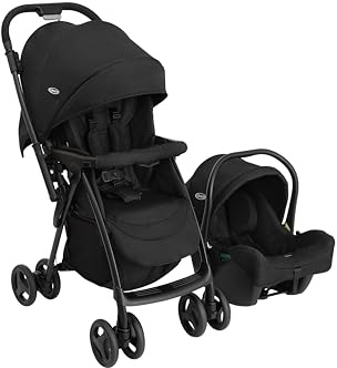 Graco Revaya Travel System – geeignet ab Geburt bis ca. 4 Jahre (0-22 kg), wendbarer Griff für Eltern/Welt, inklusive i-Size Autositz, Midnight Fashion