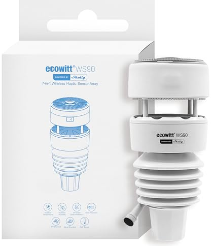 Ecowitt WS90 7-in-1 Weather Station with Bluetooth & Zigbee connectivity, Ultrasonic Wind Monitoring, Haptic rain Detection, Temperature & Humidity Tracking, UV & Illuminance, IPX5, Powered By Shelly