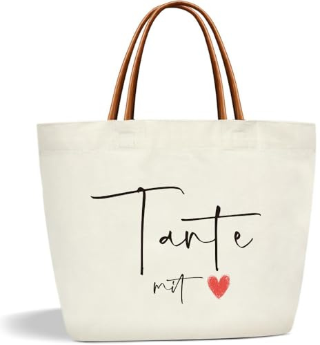 Toozen Tante Geschenk Canvas Tragetasche, Baumwolltasche Stofftasche Shopper Handtasche, Frauen Einkaufstasche, Dankeschön Geschenk für Tante zum Geburtstag, Ostern, Frauentag, Weihnachten, Muttertag