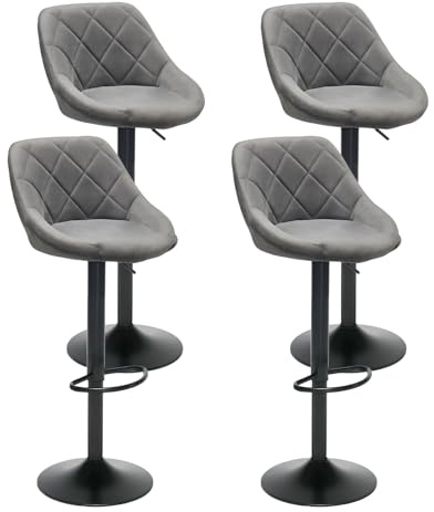 YLGJ&TIDY Barhocker 4er Set, Barhocker Höhenverstellbar, Küchenhocker Mit PU-Kunstleder Metallbeine, 360°-Drehfunktion Barhocker mit Lehne für Küche Hausbar (Grau, 4 Stücke)