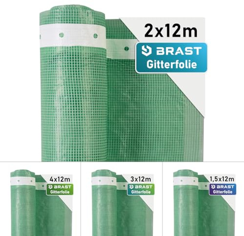 BRAST Gitterfolie Gewächshausfolie 250 g/m² | 20 Größen | Breite: 1,5–4m | Länge: 5–15m | Grün | verstärkter Nagelrand | UV-beständig lichtdurchlässig witterungsbeständig wasserdicht | 2x12m