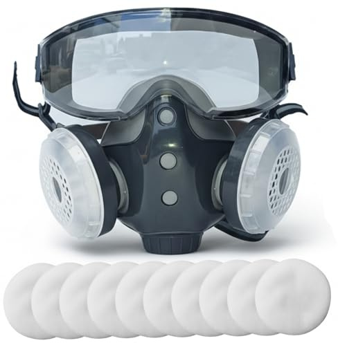 Maschera respiratoria a pieno facciale con filtri, respiratore a pieno facciale integrato per comfort e visione chiara, maschera antigas riutilizzabile per verniciatura, molatura, lavori chimici, uti
