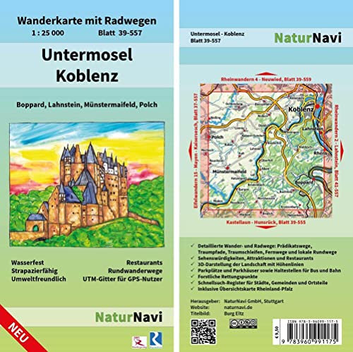 Untermosel - Koblenz: Wanderkarte mit Radwegen, Blatt 39-557, 1 : 25 000, Boppard, Lahnstein, Münstermaifeld, Polch (NaturNavi Wanderkarte mit Radwegen 1:25 000)