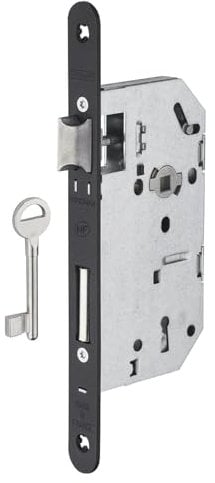 Serrure MONOMAX NF Axe 50 Version Pêne Dormant - Coffre Galvanisé, Têtière Époxy Noir Granité - Modèle Encastrable pour Porte d'Entrée - Made in France - Finition Noire - THIRARD