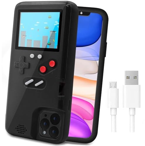 LucBuy Retro Protective Cover Self-powered Case with 36 Small Games, Full Color Display, Shockproof Video Game Case for iPhone 11 - Black