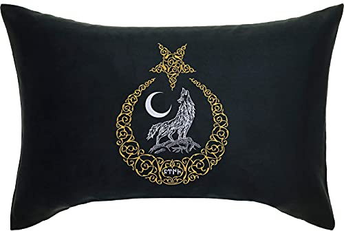 Türkei Wappen mit Wolf PREMIUM Kissen mit Füllung Fahne Türkei Flagge Dekokissen Zierkissen Mond und Stern Staatswappen Türkisches Sofakissen groß Patriot Geschenk | 40x60cm | schwarz