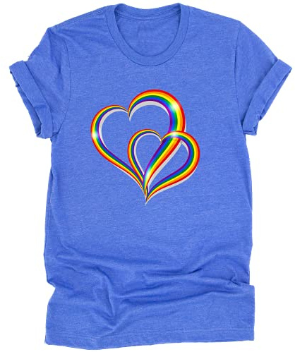 GP-Tees 2 Pride Hearts LGBTQ LGBTQ Community Out & Proud Premium Quality Loose Fit T-Shirt Top for Ladies (Heather Royal Blue - Small)