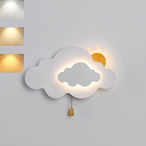 7W LED Wandlampe Innen Kinder, Wolke Wandleuchte Kinderzimmer Mit Zugschalter Kinder Dimmbar Nachttischlampe Fur Madchen Junge Schlafzimmer Deko Acryl Nachtlampe 2 Flammen Kinderzimmerlampe,Weiß