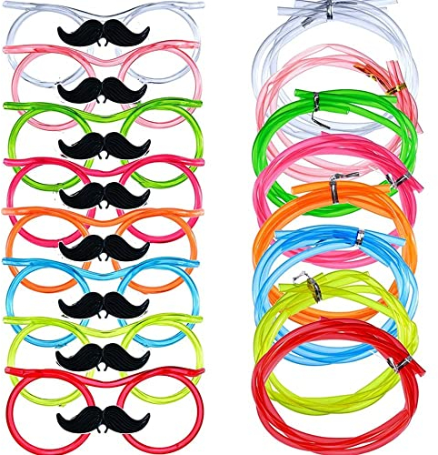 Fun Straw Glasses, 8 pailles en verre Silly Straws avec pailles à barbe, accessoire de fête, pailles réutilisables