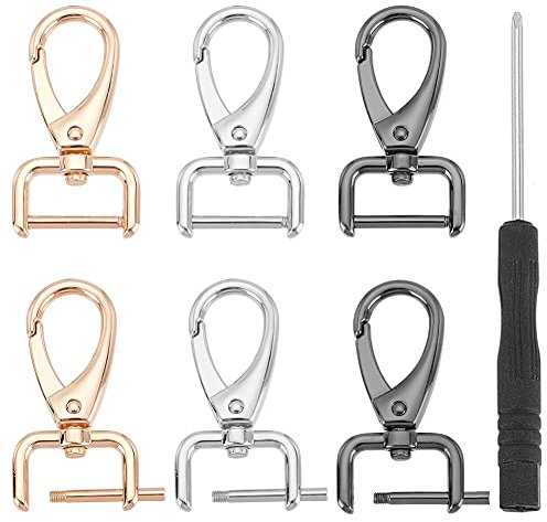 PH PandaHall Replacement D-Rings Swivel Snap Hooks, 6pcs 3 Colors Rotatable Push Gate Clip Lobster Claw Clasp with Screwdriver Install Tool for DIY Bag Purse Keychain Dog ID Tags Leather Craft