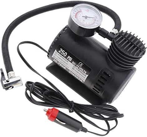 barenx 12V CAR ELECTRIC MINI COMPACT COMPRESSOR PUMP TYRE AIR INFLATOR 300PSI, Equipped with-pressure checking gauge
