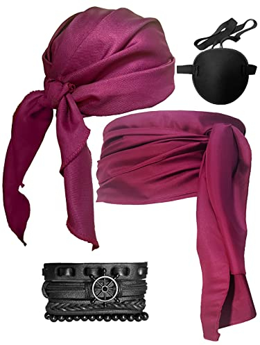 Halloween-Piratenkostüm für Damen und Herren, 4 Stück, Piraten-Kopftuch, Bandana, Gürtel, Mittelalter, Renaissance, Wikingerzubehör