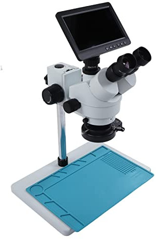 Digitales Trinokulares Mikroskop, 7-Zoll-LCD-Bildschirm, Klares Bild, Hochpräzises Trinokulares Stereomikroskop mit Halbleiter-Ringlicht (EU-Stecker)