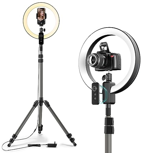 Viozon 12'' Ringlicht mit Stativ Handy mit ausziehbarem 80'' Stativ, kompatibel mit 3,5-6,7'' Handys & DSLRs, Fernbedienung, dimmbare LED-Selfie-Ringleuchten für YouTube/TikTok/Fotografie/Zoom-Meeting