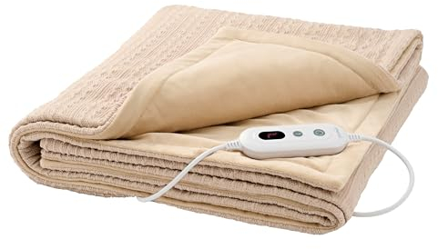 Promed KHP-2.3S Heizdecke mit Strickmuster [6 Temperaturstufen] - Kuscheldecke Heizdecke mit Abschaltautomatik - Weiche Wärmedecke Waschbar - Electric Blanket 180x130
