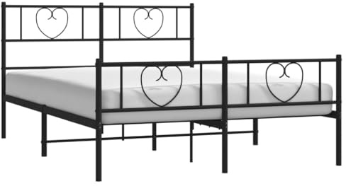 vidaXL Bettgestell, Bettrahmen mit Kopfteil Fußteil, Metallbett Bett mit Lattenrost, Doppelbett Gästebett Schlafzimmer, Metall Schwarz 120x200cm
