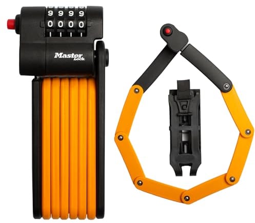 Master Lock - Candado plegable para bicicleta, apertura con código, barras en acero endurecido, portador y soporte de montaje incluidos, 80 cm