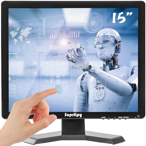Suprlipy Monitor touch screen da 15 pollici 1024x768 Supporto HDMI VGA AV USB BNC, 10 punti touch capacitivo TFT LED Monitor per PC portatile Xbox PS5/PS4 Switch sistemi POS altoparlanti integrati