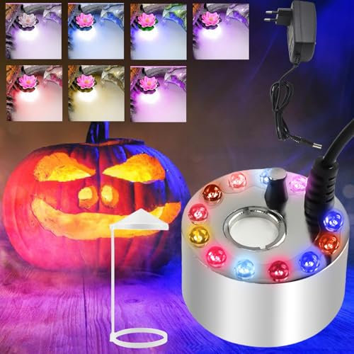 Nebbia a ultrasuoni, fog maker con paraspruzzi bianco, rimovibile, generatore di nebbia, mini fogger con 12 luci per fontane d'acqua, stagno, vaso per giardini rocciosi, vacanze, Halloween (20 mm)
