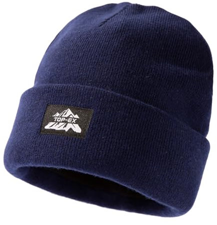 TOP-EX Großer Kopf 100% Merinowolle Strickmütze Herren Damen Fleece Wintermütze Warme Winddicht Atmungsaktiv Mütze Beanie für Running Ski Wandern Navy Blau XL XXL
