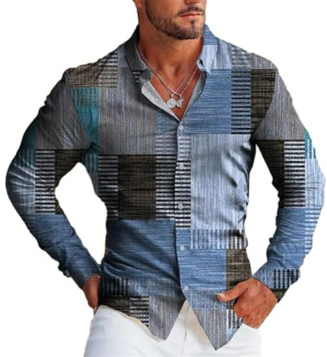 Casual Shirt Herren Longsleeve Shirt Herren Digitales Drucken All-Match Revers Shirt Herren Mode Komfortabel Lose Shirt Herren A-11 XXL