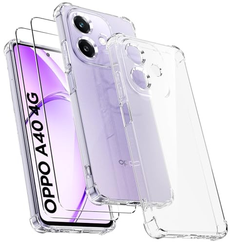 Ikziwreo - Cover per Oppo A40 / Oppo A40M / Oppo A60 5Gcon 2 pezzi in vetro temperato, custodia in silicone TPU trasparente morbido [paraurti con angoli rinforzati], protezione trasparente antiurto