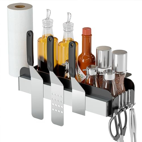 Grillrost Caddy für 71,1 cm / 91,4 cm Blackstone/Weber Grill, Aufbewahrung, Organizer, platzsparendes Grillzubehör mit Magnetstreifen, Papierhandtuchhalter und J-Haken
