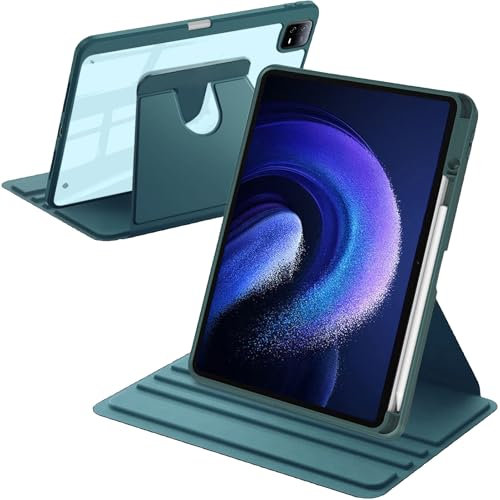 A-BEAUTY Custodia Rotante Compatibile con Xiaomi Pad 6/6 Pro 11 Pollici 2023, Rotazione a 360 Gradi Supporto Trasparente Cover, Auto Svegliati/Sonno, Verde Scuro
