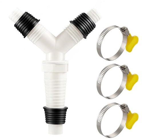 JUGUTA Doble Conexión Para Empalme Desague Lavadora Y Lavavajillas Con Entrada 20-32 Mm Y Salida 36 Mm Con Juego 3 Pcs De Abrazaderas Conector Doble En Y Para Manguera Desague Fregadero