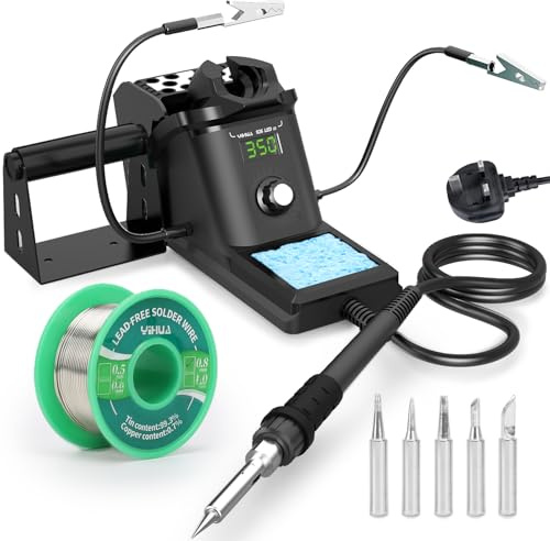 YIHUA 926LED III Soldering Iron Station Kit with 10-in-1 Helping Hands, Solder Dispenser, Lead-Free Solder, 5 Soldering Tips (UK Plug)