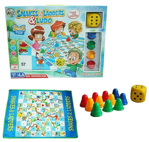 M1SS Family Leisure Traditional Classic Board Games – Chess, Ludo, Dominoes, Snake & Ladder, Match 4, Tumbling Tower & More for Family Fun & Travel Sets (2 in 1 Games - Snake & Ladders Ludo)