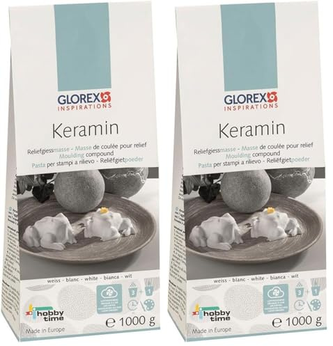 Glorex 6 9500 80 - Keramin, universelle Reliefgießmasse, hellweiß, 1000 g, hohe Abformgenauigkeit, schnelle und gleichmäßige Aushärtung, glatte Oberfläche (Packung mit 2)