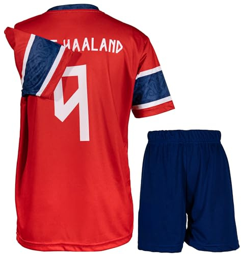Mokiss Norwegen Erling #9 Red/Blau Kinder Trikot Fußball Neu Saison, Shorts Socken Jugendgrößen (Red/Blau,140)