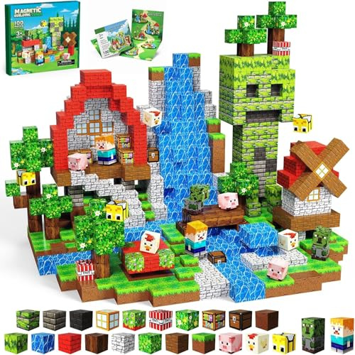 SSAWER Magnetische Bausteine, 100 Teile Magnetbausteine für Kinder (Wald) | Montessori Kreative Spielzeug für Junge und Mädchen ab 3 Jahren, Magnetic Building Blocks, Geschenk für Kinder, 2cm Bauklötze