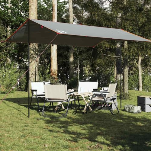 Outdoor Tarp Camping Plane 400x294 cm, wasserdichte Zeltplane aus TAFT mit PU-Beschichtung, grau orange, mit versiegelten Nähten und Ösen, leicht faltbar inklusive Tragetasche
