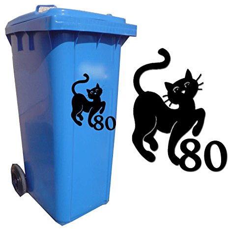 Personalised Cat Wheelie Bin Number Sticker – Custom House Number & Street Name – Funny Outdoor Dustbin Decal, Waterproof Vinyl Address Label for Home or Caravan