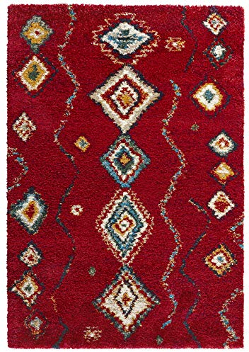 Hanse Home Mint Rugs Geometric Teppich Hochflor Wohnzimmer-Teppich Weich Flauschig Langflor Shaggy Flokati Boho Ethno-Design für Kinderzimmer Schlafzimmer Küche Flur Rot-Bunt 200x290 cm