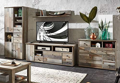 Froschkönig24 Wohnwand Bonanza Anbauwand Wohnzimmer Set Driftwood Nachbildung