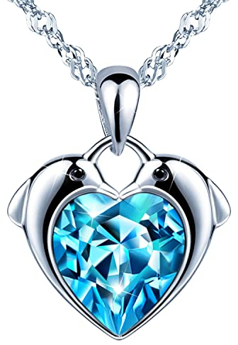 Unendlich U Delfine Damen Herzkette Mädchen Halskette 925 Sterling Silber Blau Zirkonia Anhänger Kette mit Anhänger, Silber