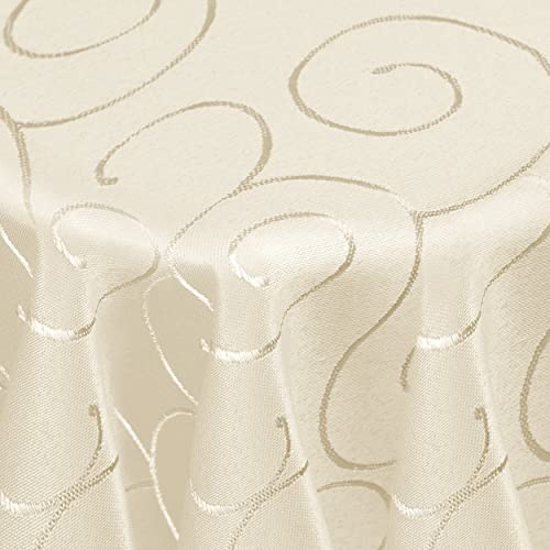 DecoHomeTextil Kringel Tischdecke Oval 130 x 260 cm Champagner | schwere Qualtität, glänzend, Ornamente, Damast Tafeldecke