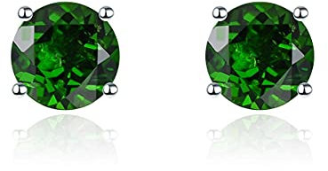 LP LOHASPIE Damen Ohrstecker aus massivem 925er Sterlingsilber mit runder Form Naturedelstein Rhodiniert Eleganter Stil Edelschmuck für Freundschaft Geburtstag Weihnachten (Chrom-Diopsid)