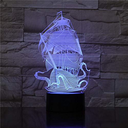 3D Bluetooth Comodino Luce Fantasia Barca a Vela Pirati dei Caraibi 3D Illusion Lampada Gadget Bellissimo Regalo per Bambino per Comodino Decorativo Visivo Led Lampada Luce Notturna