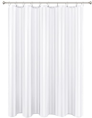 Biscaynebay Rideau de douche en tissu à rayures damassées et imperméables - Lavable en machine - 183 x 183 cm - Blanc