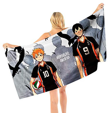 Zhongkaihua Schnell trocknendes Handtuch Haikyuu Anime 3D-Druck, unbesiegbar, schöne Mikrofaser, großes Strandtuch, praktisch und faltbar, schnell trocknend, Badetuch, Decke für Strand, Badezimmer