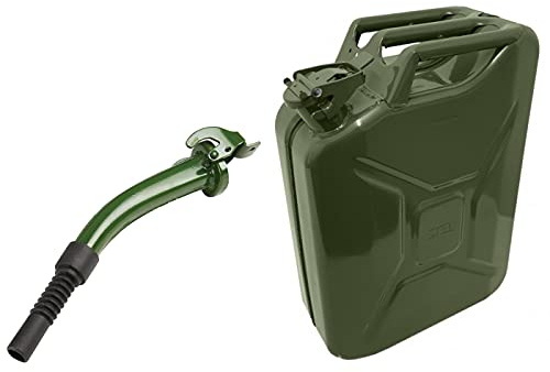 Green Jerry Can 5,10,20 Litre Metal with Flexible Metal Spout - for Petrol and Diesel Oil Liquid - UN-Approved - With Spout Nozzle – Inspected (5L Jerry Can With Spout)