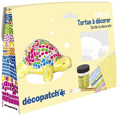 Décopatch KIT036C - Mini Set Schildkröte aus Pappmaché, 4,5x19x13,5cm, für Kinder geeignet, einfach zum Verzieren, Kartonbraun, 1 Set