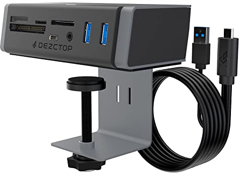 DEZCTOP 7-in-1 USB 3.2 Gen 2 Clamp Hub Adapter With Card Reader, 4.92Ft Cable, 10Gbps Speed, Compatible With All USB-A/C Laptops for Windows, MacOS, Linux